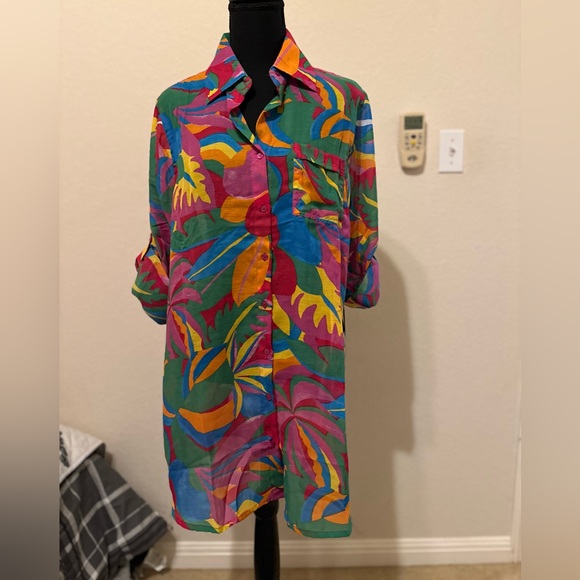 violet sky Tops - Violet Sky Vintage 80s 90s‎ super bright tropical floral blouse. Size L. NWT